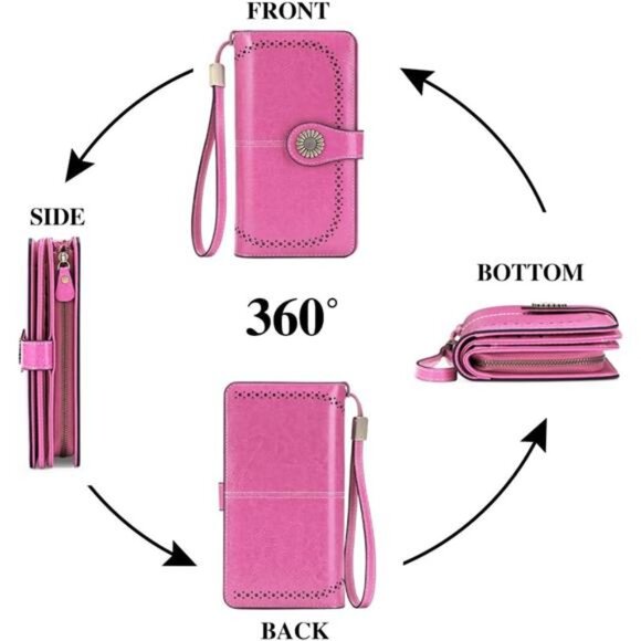 Leather Wallet for Women RFID Blocking Large Capacity Card Holder Wristlet Purse - Picture 6 of 7